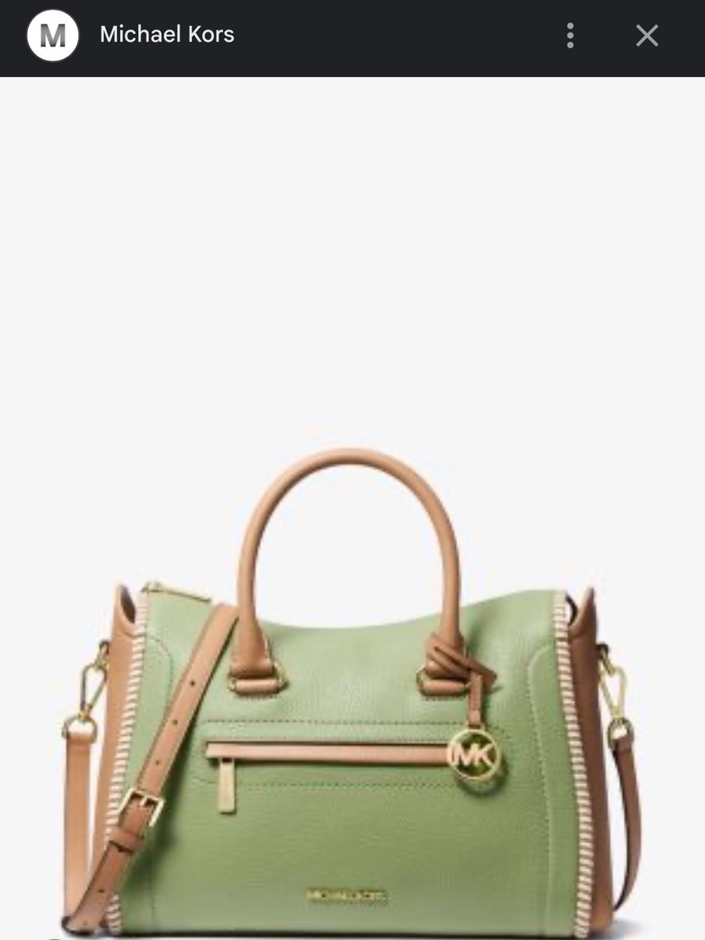 Michael Kors Green and Tan Leather Satchel with Logo Charm
